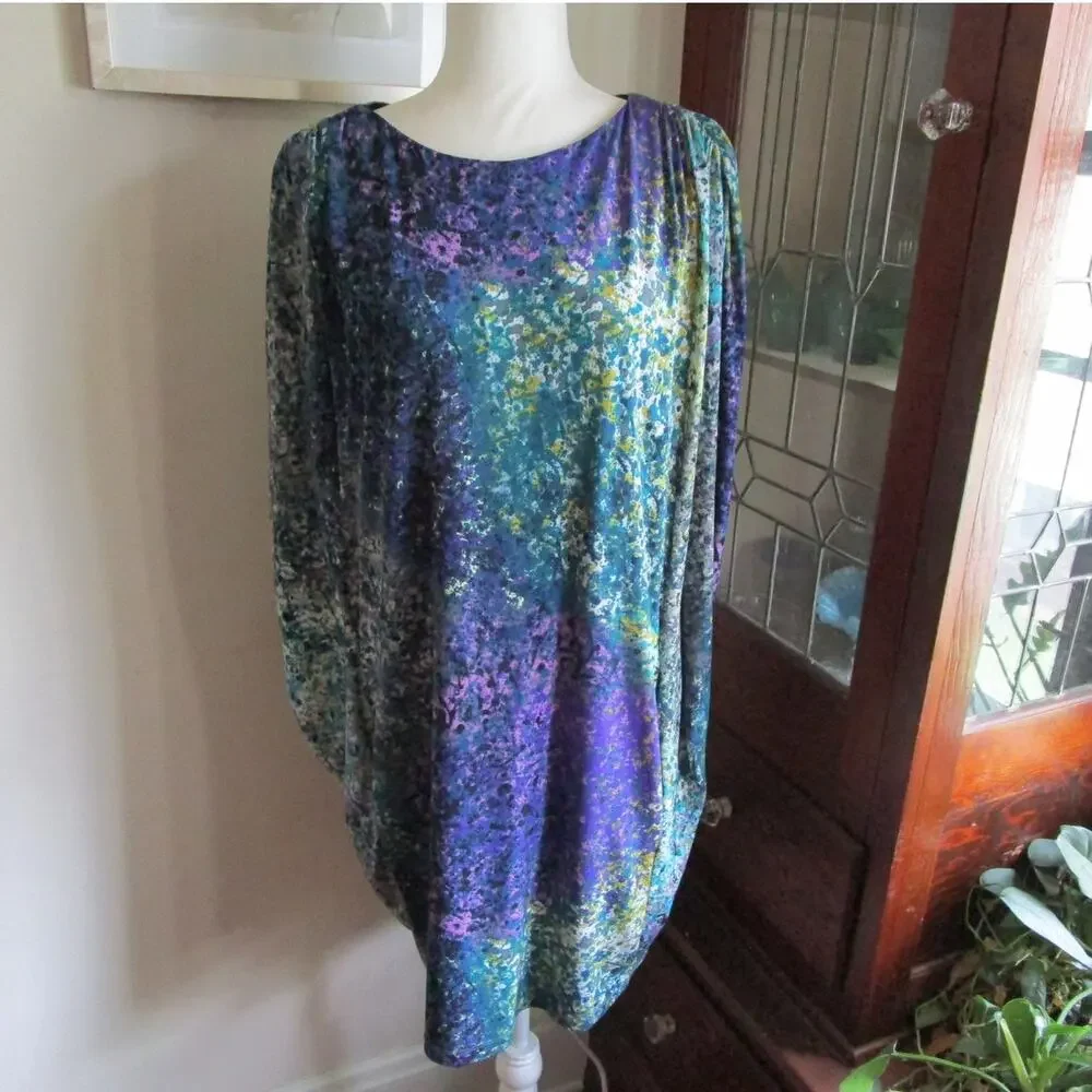 Abstract Jewel Tone Dolman Dress Size 4 Pockets Suzi Chin Artsy